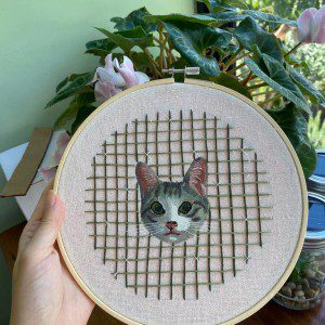 Retrato de gatito – Bordado + pintura